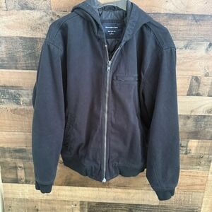 Abercrombie & Fitch Mens Hooded Workwear Bomber Jacket Black Large Quilt Lining